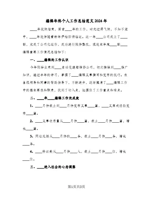 编辑年终个人工作总结范文2024年（二篇）