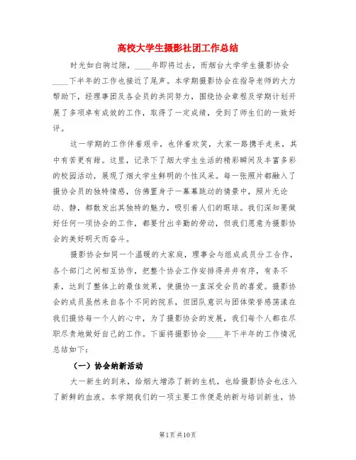 高校大学生摄影社团工作总结(3篇)