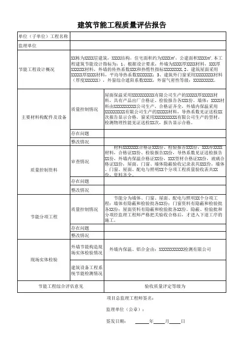 建筑节能工程质量评估报告(监理)模板