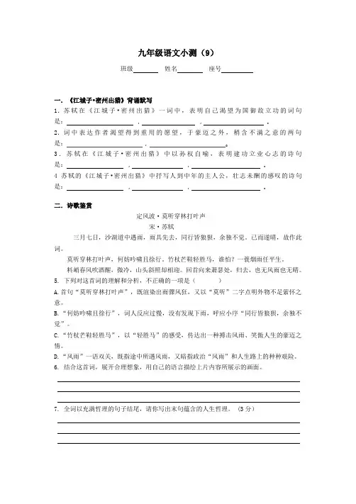 九年级语文小测(9)