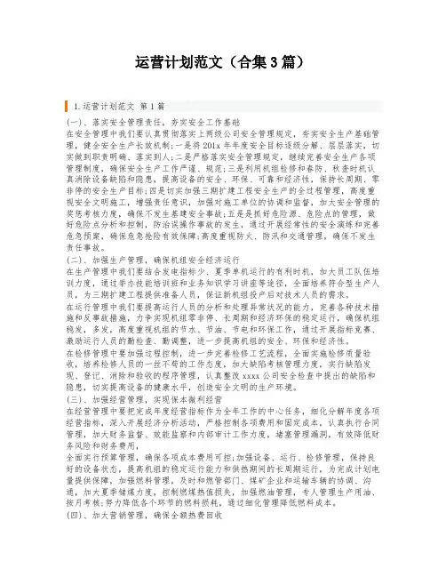 运营计划范文(合集3篇)