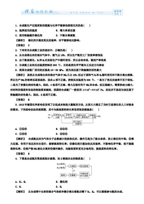 (人教版)选修2课时作业：第1单元-课题2《人工固氮技术-合成氨》(含答案)