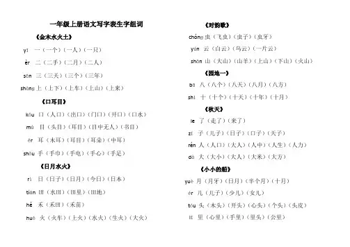 部编语文一年级上册语文写字表生字组词