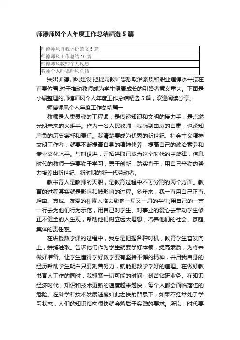 师德师风个人年度工作总结精选5篇