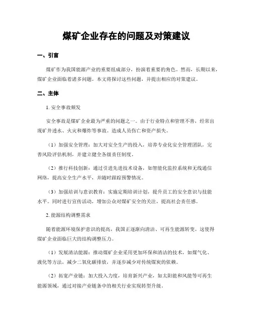 煤矿企业存在的问题及对策建议