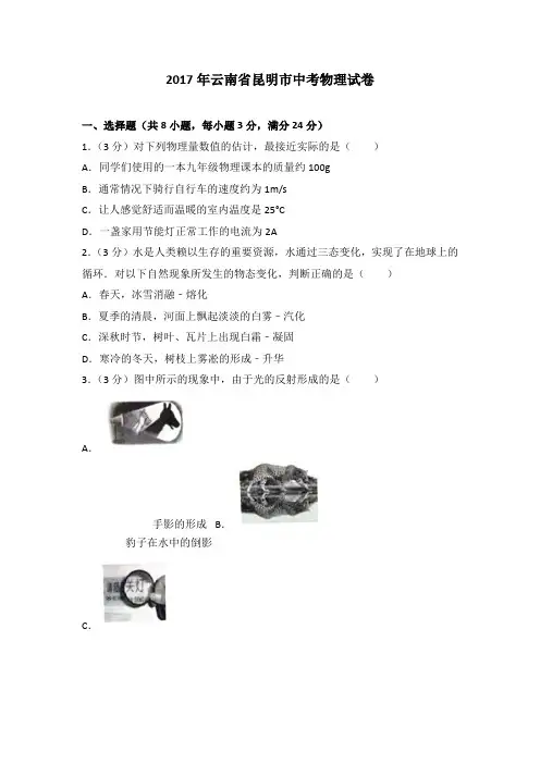 2017年云南省昆明市中考物理试卷