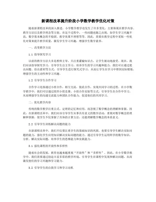 新课程改革提升阶段小学数学教学优化对策