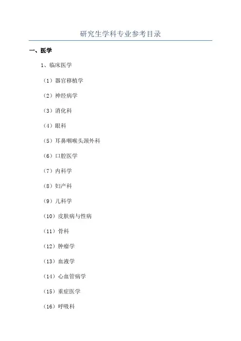 研究生学科专业参考目录
