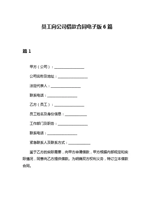 员工向公司借款合同电子版6篇