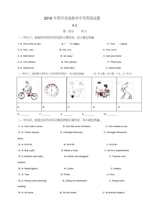 2019年四川省成都市中考英语试题(原卷+解析版)真题含答案