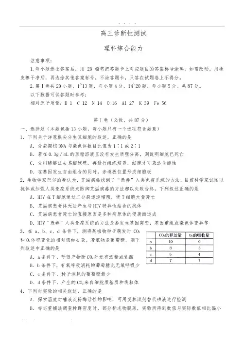 烟台2012届一模理综试题