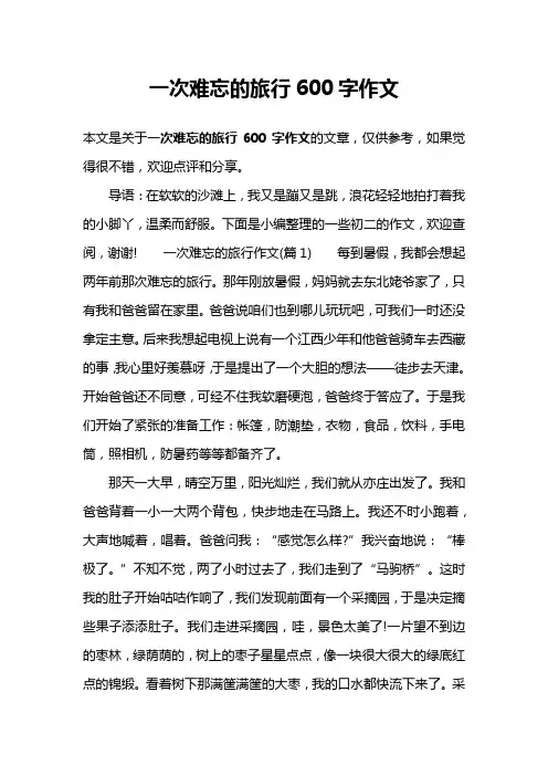 一次难忘的旅行600字作文