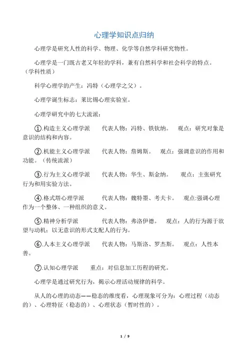 心理学知识点归纳