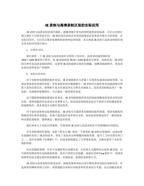 4K录制与高清录制区别的实际应用