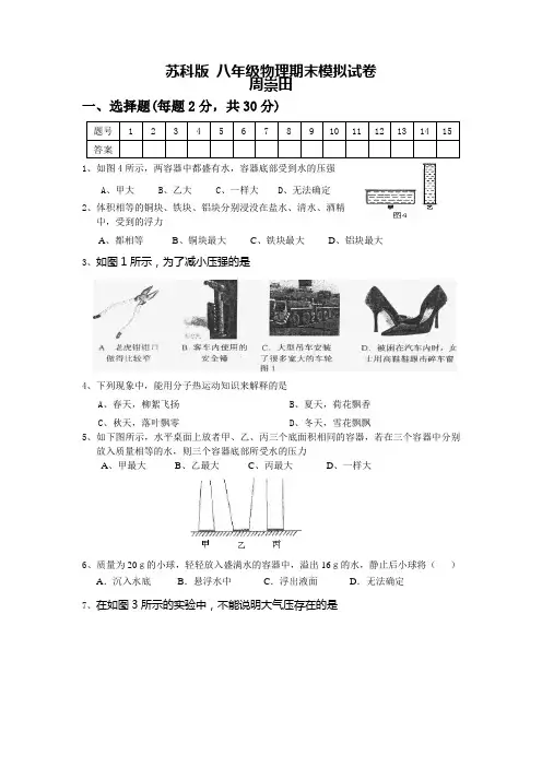 八年级下学期物理期末模拟试卷
