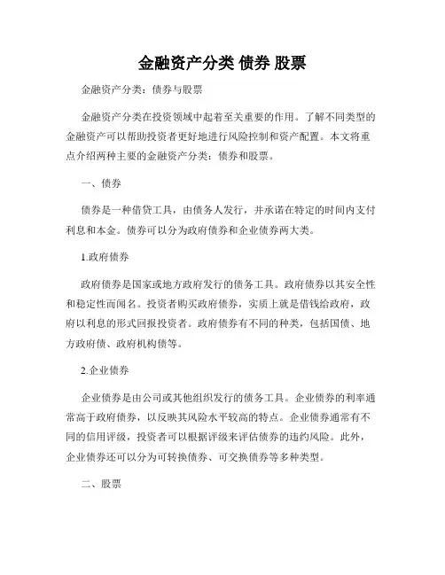金融资产分类 债券 股票