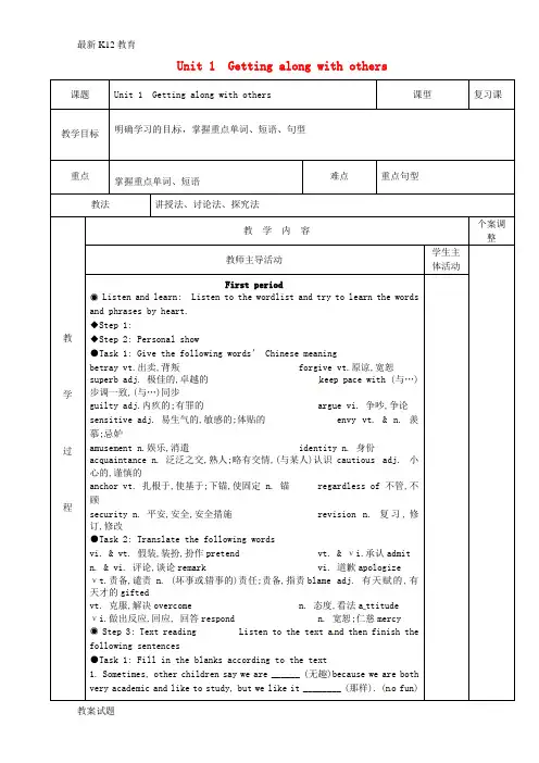 【配套K12】高三英语 专题复习 Unit 1 Getting along with others(