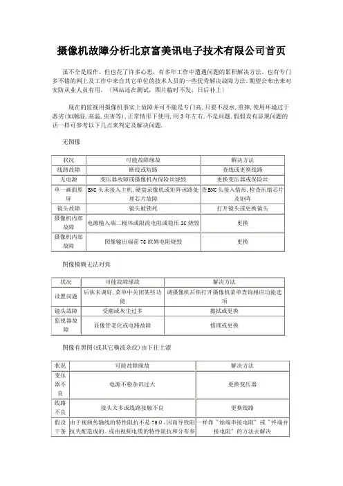 摄像机故障分析北京富美讯电子技术有限公司首页