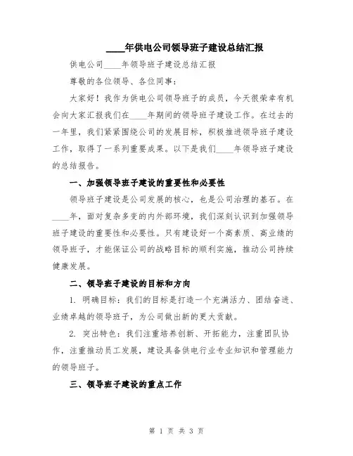 2024年供电公司领导班子建设总结汇报