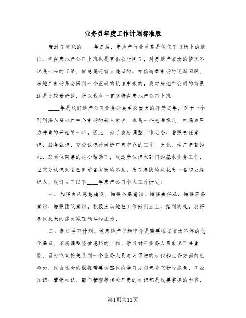 业务员年度工作计划标准版（五篇）