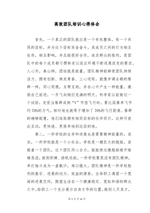 高效团队培训心得体会