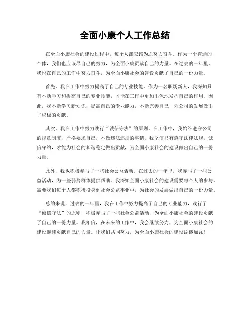 全面小康个人工作总结