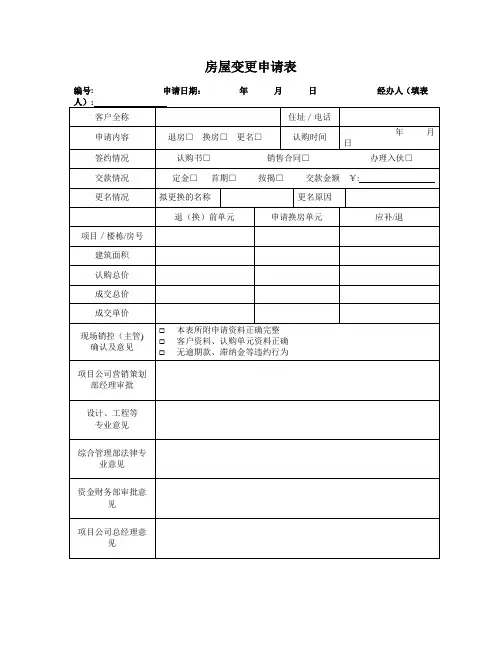 房屋变更申请表审批表
