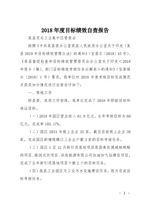 2018年度目标绩效自查报告