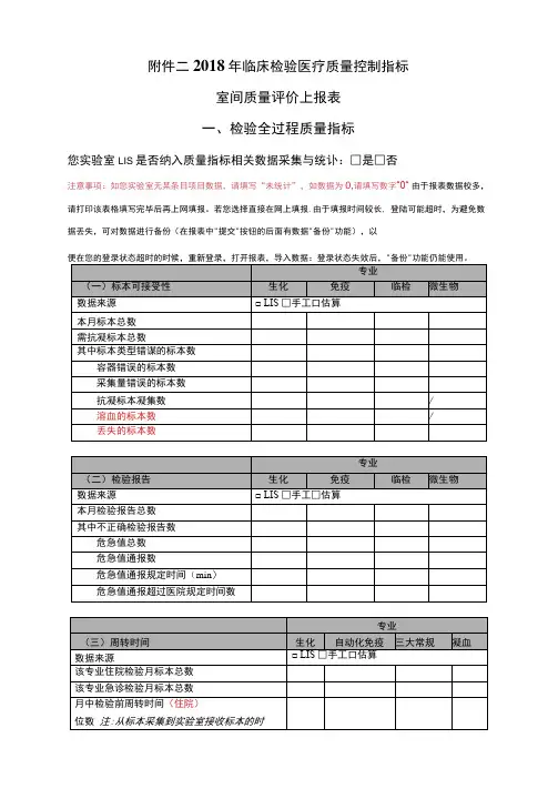 二2018年临床检验医疗质量控制指标