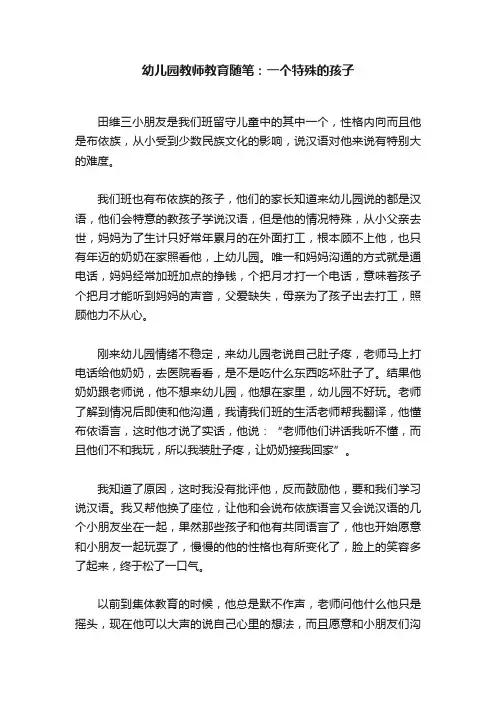 幼儿园教师教育随笔：一个特殊的孩子