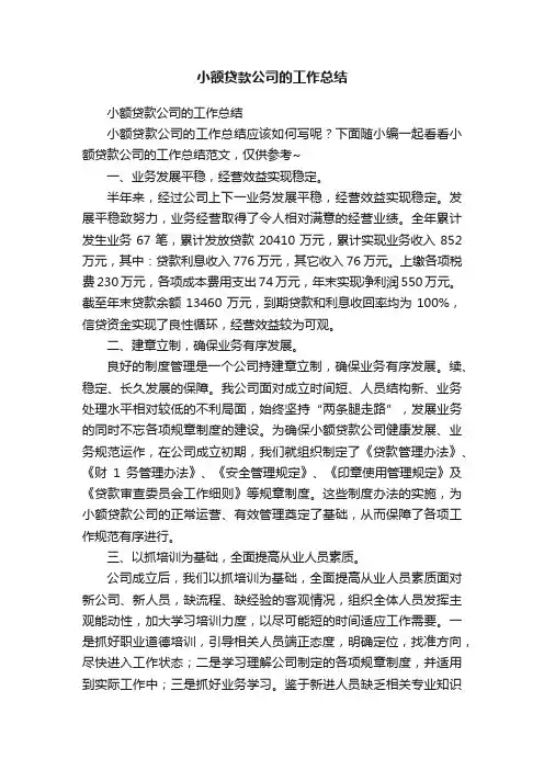 小额贷款公司的工作总结