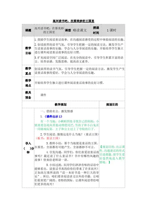 快乐读书吧：在那奇妙的王国里 名师教学设计