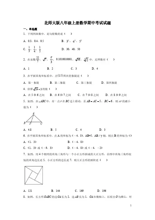 北师大版八年级上册数学期中考试试卷带答案