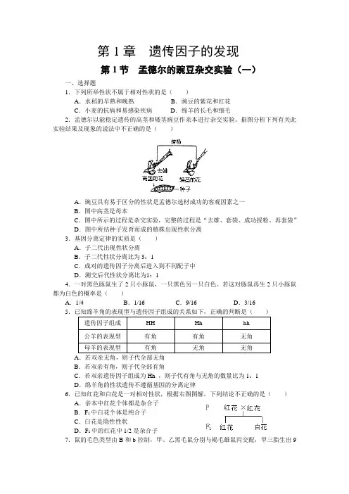 人教版生物必修2第一章第1节孟德尔的豌豆杂交实验习题包含答案