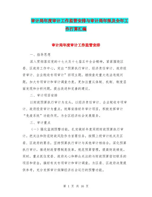 审计局年度审计工作监管安排与审计局年报及全年工作打算汇编