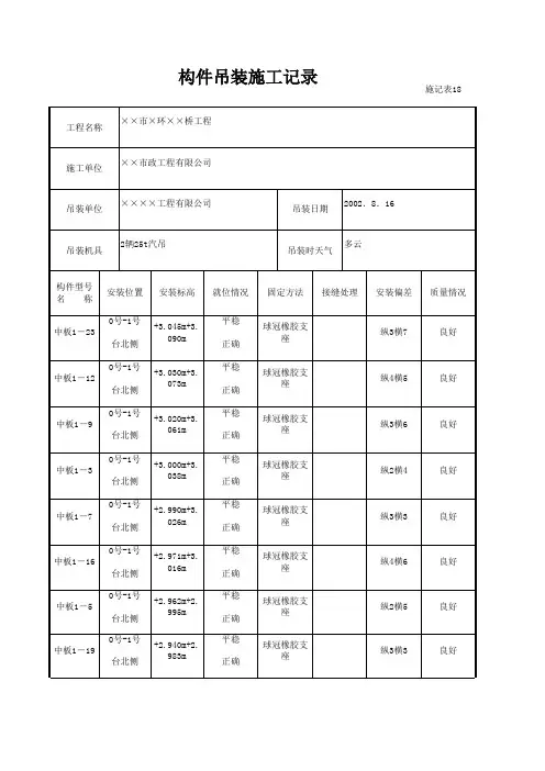 构件吊装施工记录1