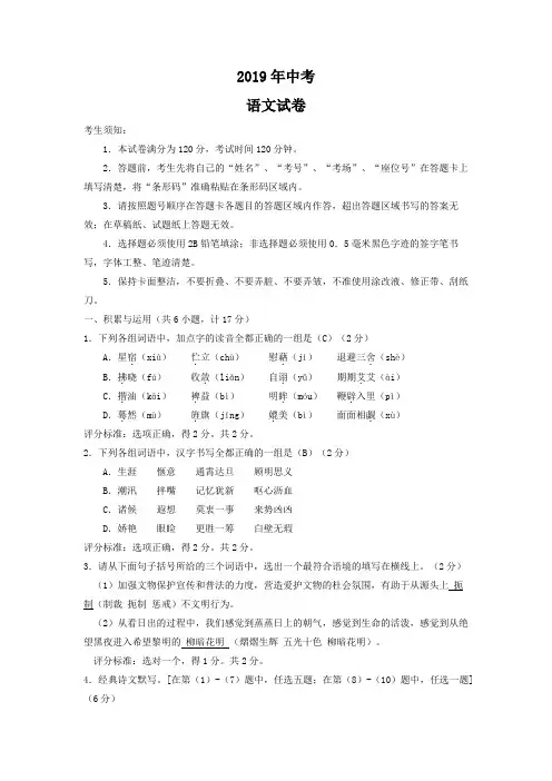 2019年初中毕业生学业水平考试试卷语文(含答案) (63)