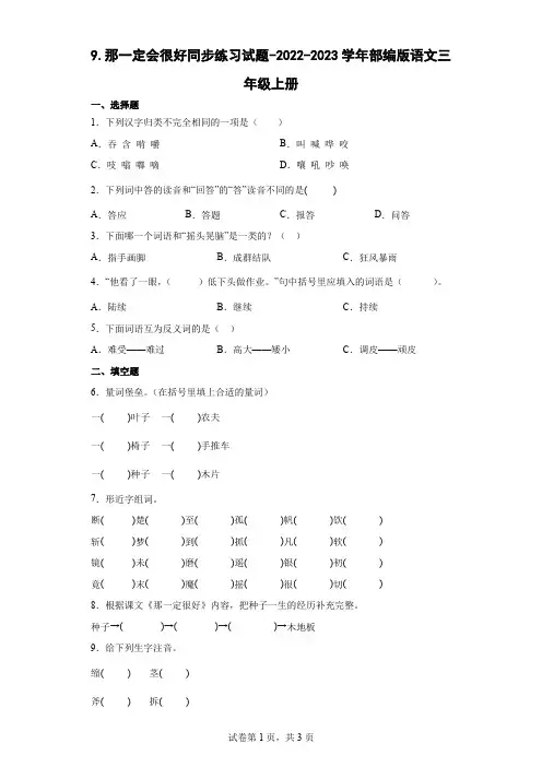 9.那一定会很好同步练习试题(含答案).doc