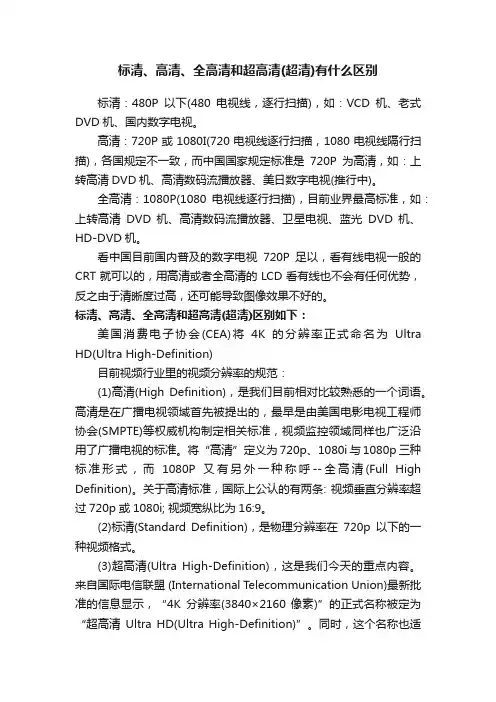 标清、高清、全高清和超高清（超清）有什么区别