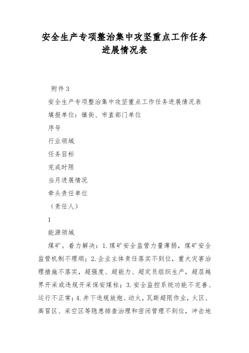 安全生产专项整治集中攻坚重点工作任务进展情况表