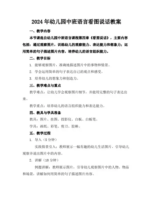 2024年幼儿园中班语言看图说话教案