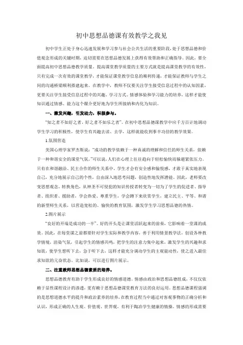 初中思想品德课有效教学之我见