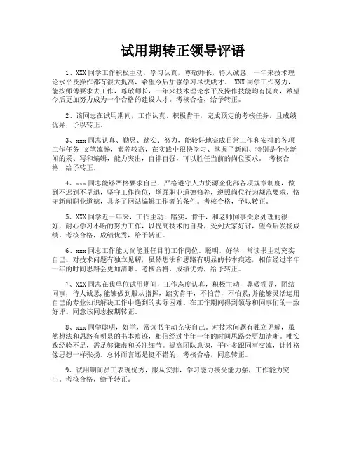 试用期转正领导评语
