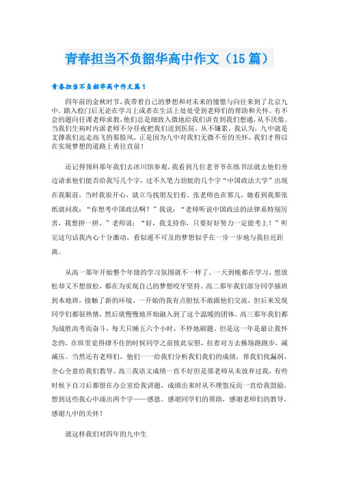 青春担当不负韶华高中作文(15篇)