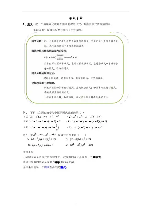 初二数学---因式分解常用法汇总精华版