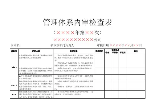 RBT214-2017检验检测机构通用要求最新内审检查表