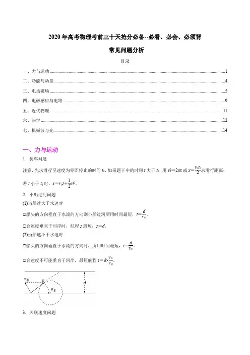 2020年高考物理考前三十天抢分必备--必看、必会、必须背      20条公式原理