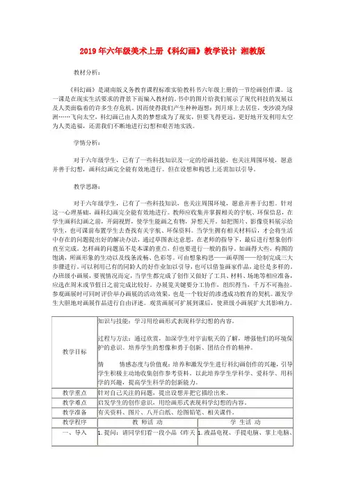 (小学教育)2019年六年级美术上册《科幻画》教学设计 湘教版