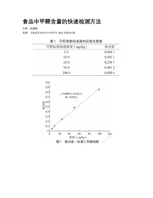 食品中甲醛含量的快速检测方法