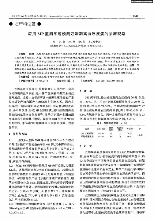 应用MP监测系统预测妊娠期高血压疾病的临床观察